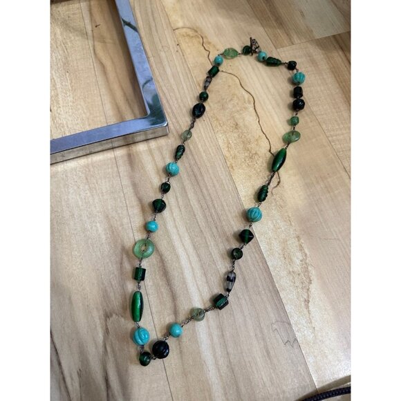 Vintage Green & Turquoise Beaded Necklace - Picture 1 of 7